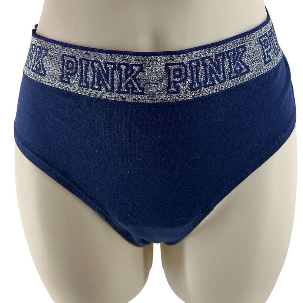 Victoria's Secret PINK Extra Low Cheekster Blue Sparkle Waistband Panty XLarge
